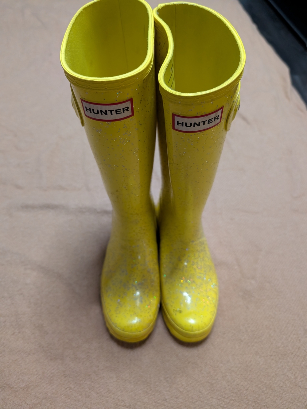 Hunter Kids Yellow Glitter Rain Boots